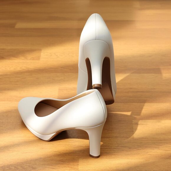Dream Pairs Women's White-pu Polyurethane (PU) Close Toe Low Kitten Heels Pump - Picture 3 of 7